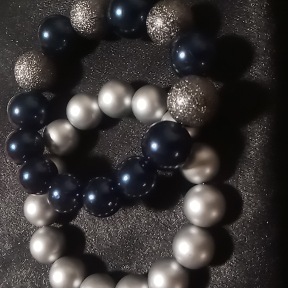 Oversized silver beaded bracelets cobalt blue & silver